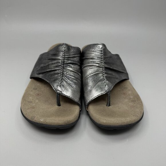 Taos Gift 2 Sandals Women's 9 Pewter Leather Comfort Thong Flip Flop Slip On - Picture 4 of 9